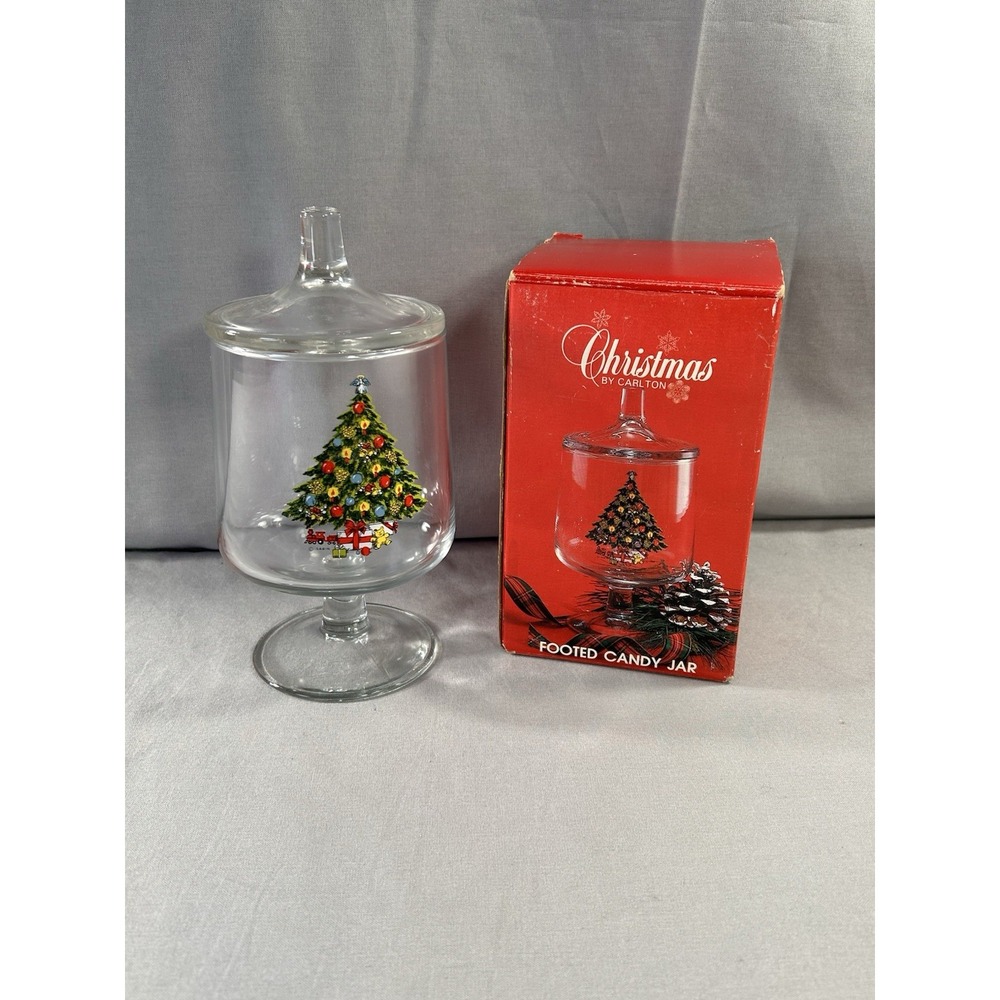 Vintage Christmas by Carlton Footed Candy Jar 7 3/4"x 4" Holiday Collectible